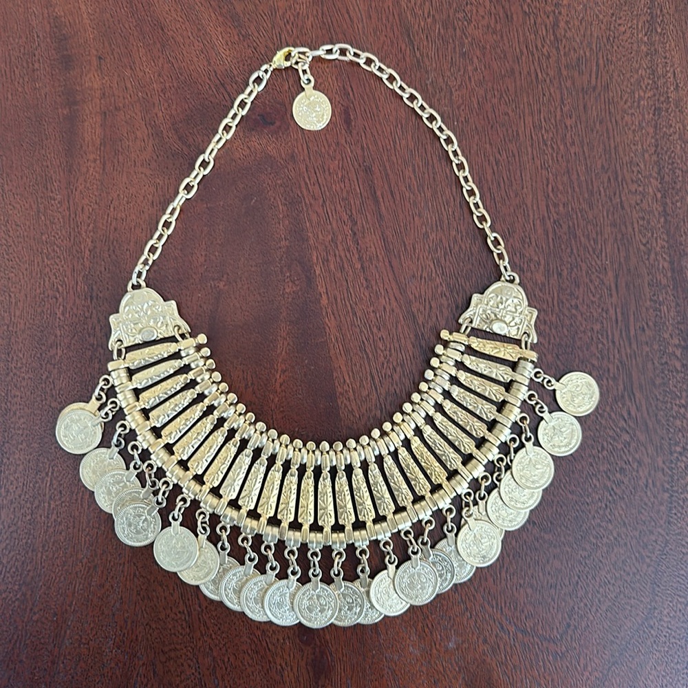 Gold statement necklace with coins